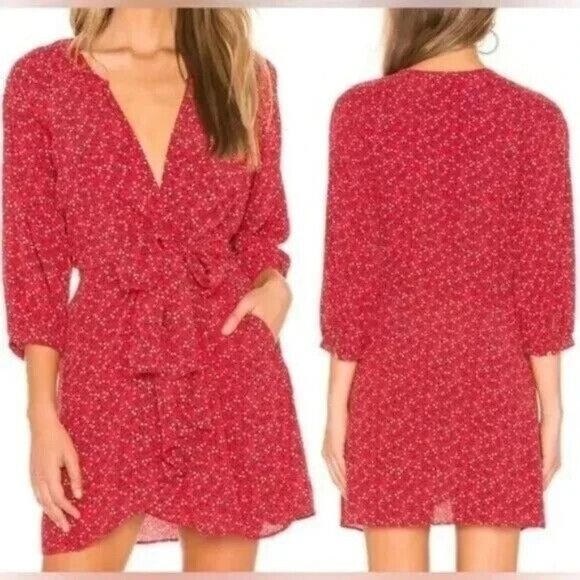 Free People Red Wrap Clara Dress Size M - Picture 2 of 11
